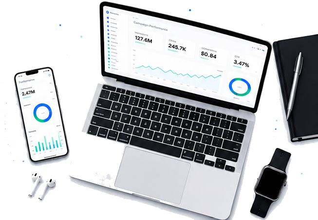 Programmatic+ dashboard analytics on laptop and mobile devices